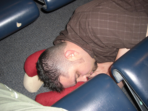 The beginning of the adventure...a layover at the Denver airport.  Chris takes a little nap.